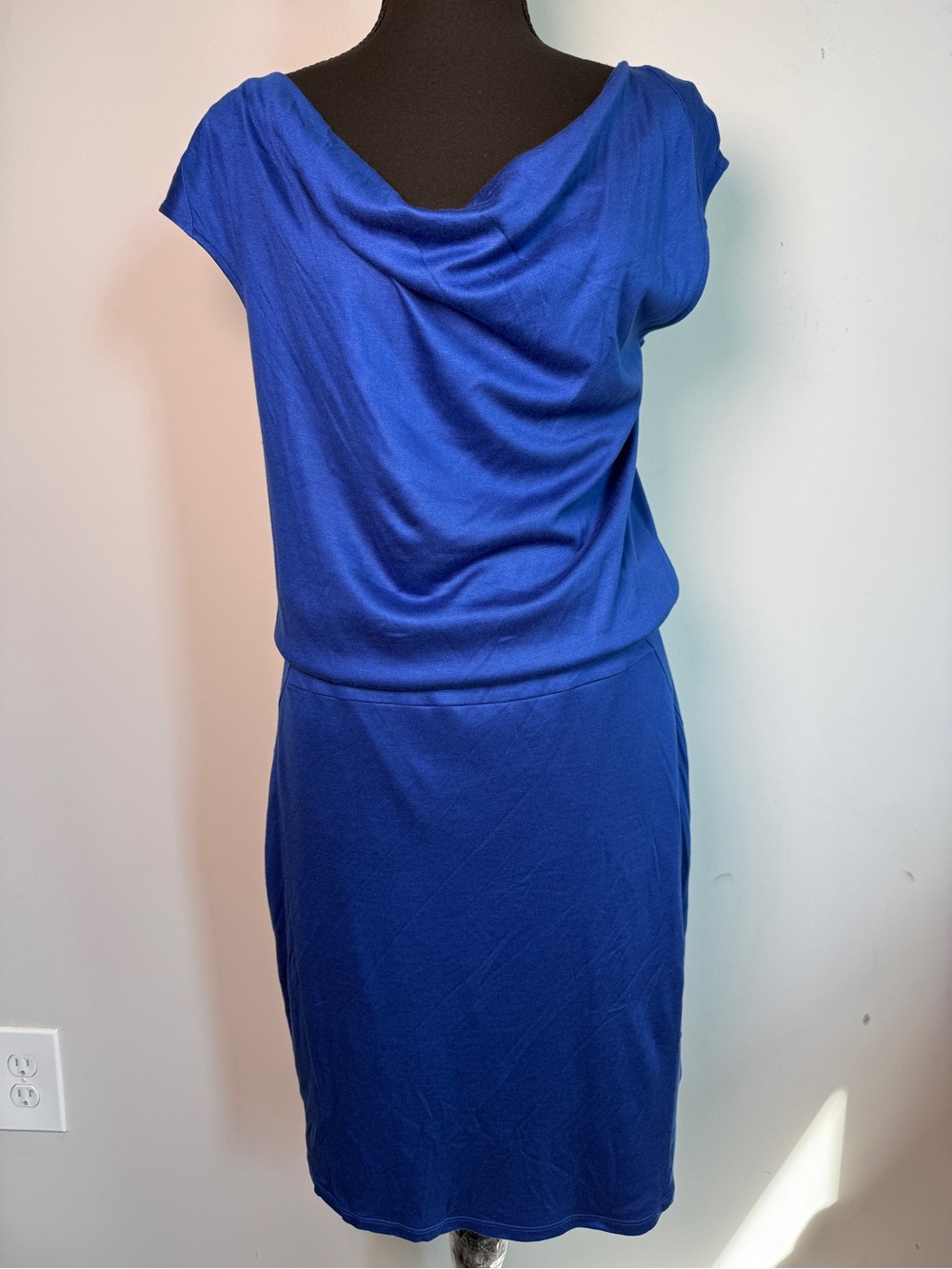 Ann Taylor Royal Blue Cowl Neck Cap Sleeve Midi Dress Workwear Sz M